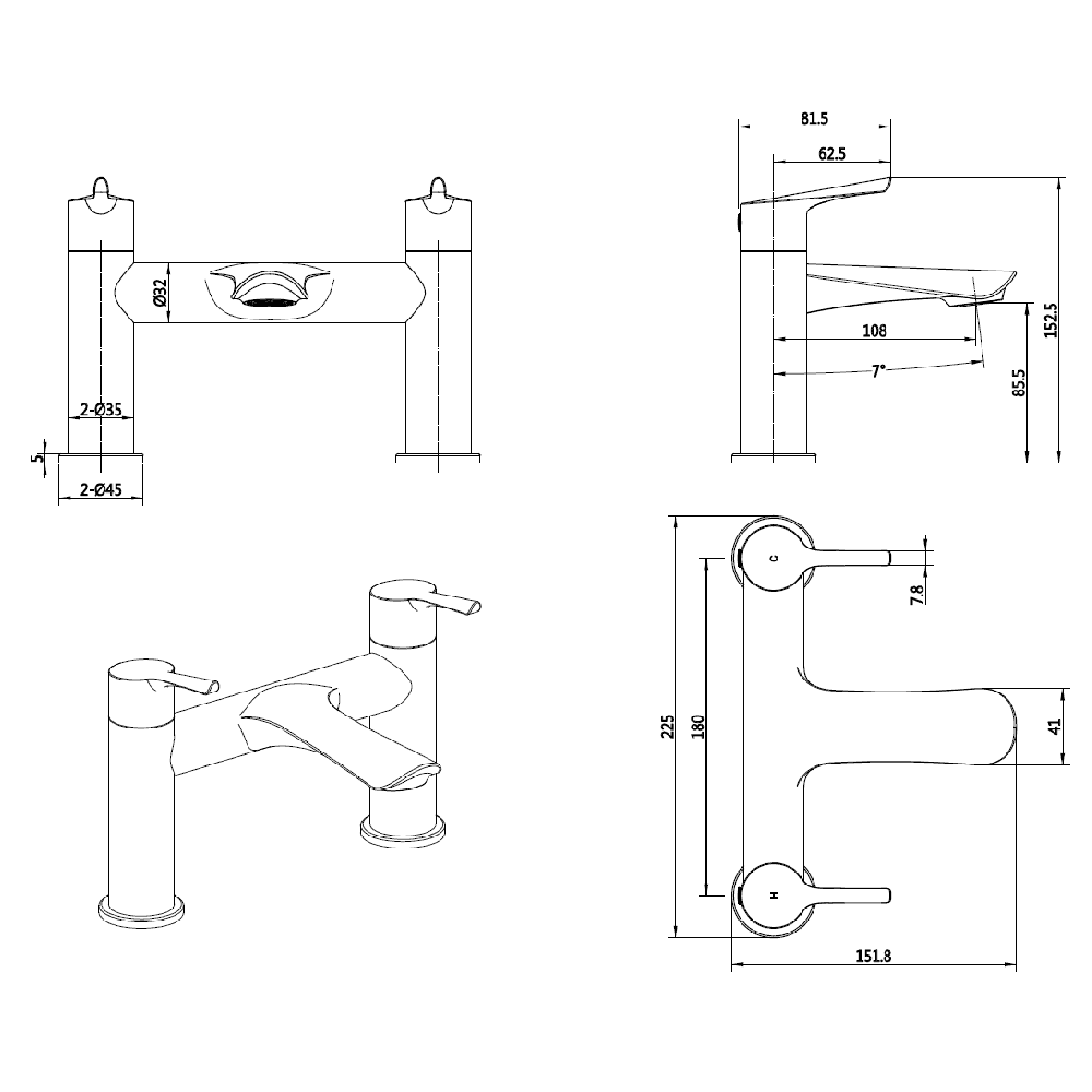 Astini Nefyn Brushed Brass 2TH Bath Filler Tap - Image 2