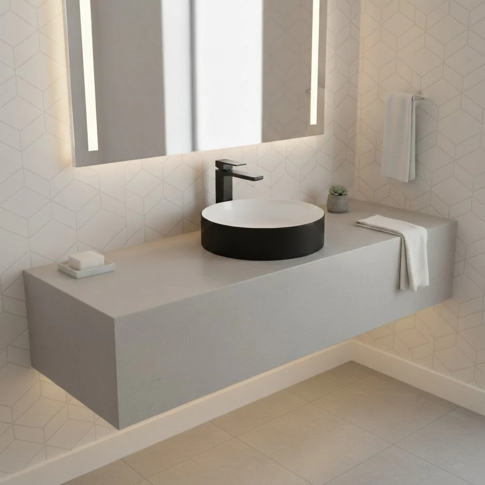 Astini Orca 400 Black/White Round Countertop Basin - Image 2