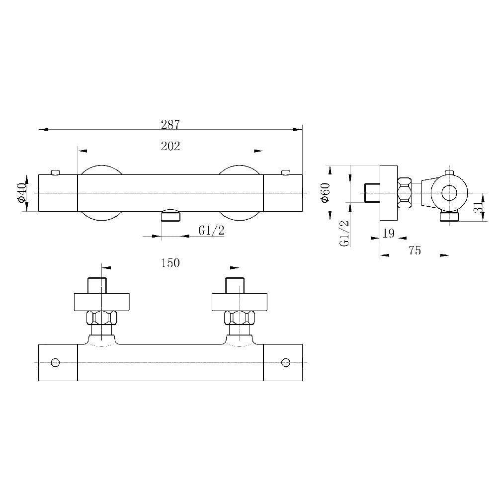 Astini Orca Black Round Thermostatic Bar Valve - Image 2