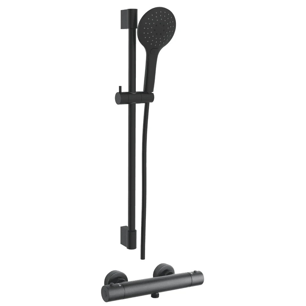 Astini Orca Black Round Thermostatic Bar & Valve with 3 Spray Riser Kit