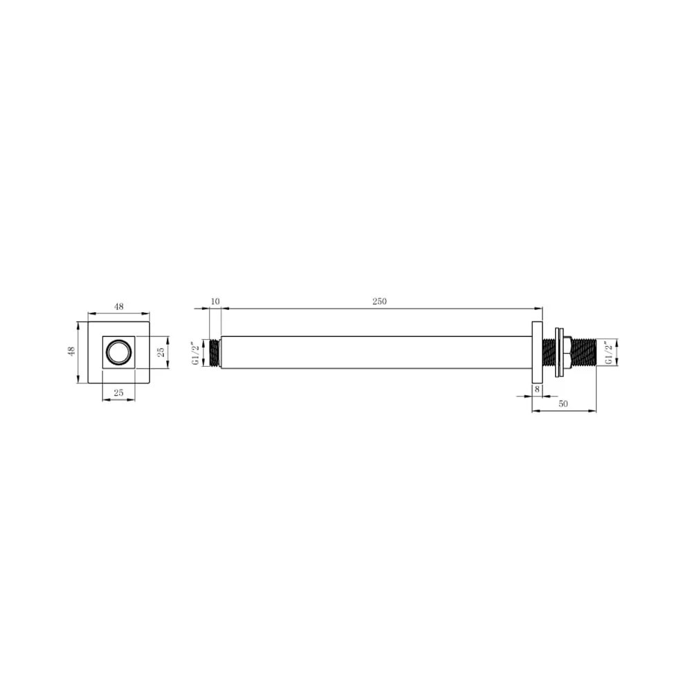 Astini Orca Black Square Ceiling Shower Arm 250mm - Image 2