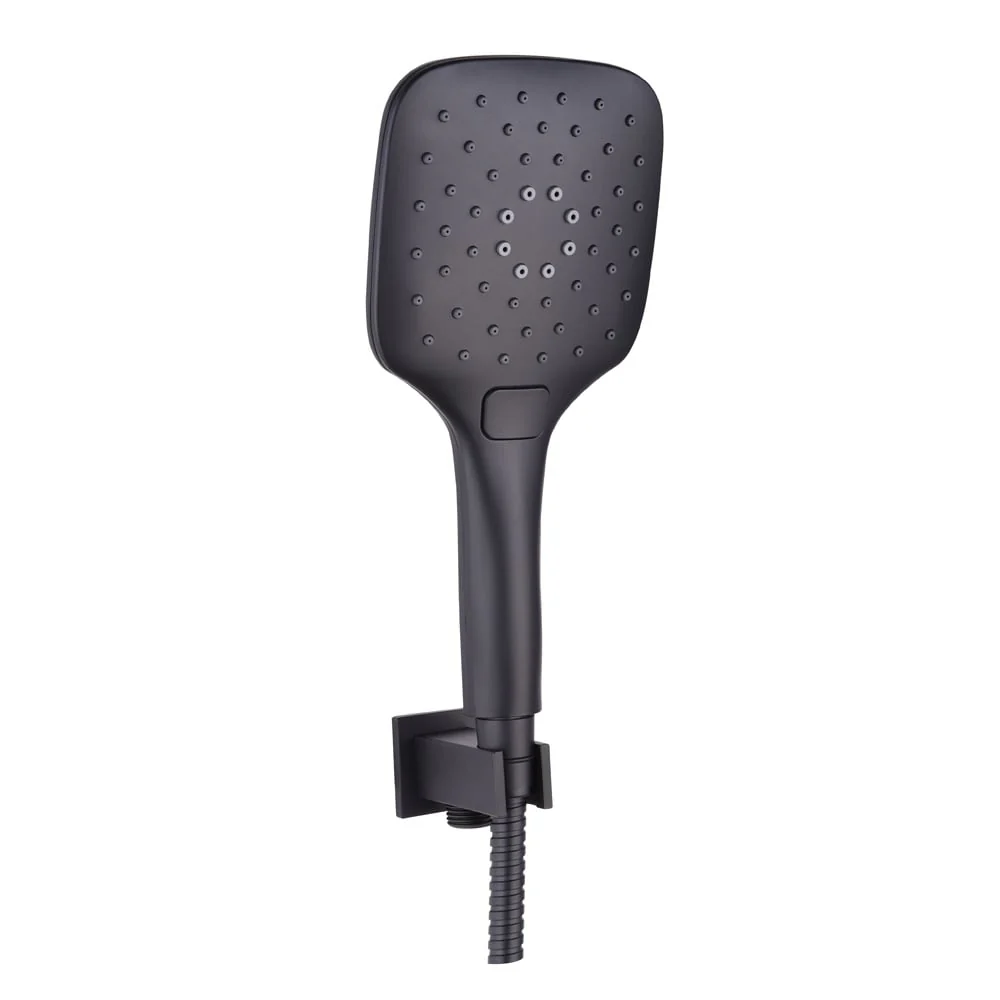 Astini Orca Black Square Wall Outlet Elbow with Bracket, Hose & Handset