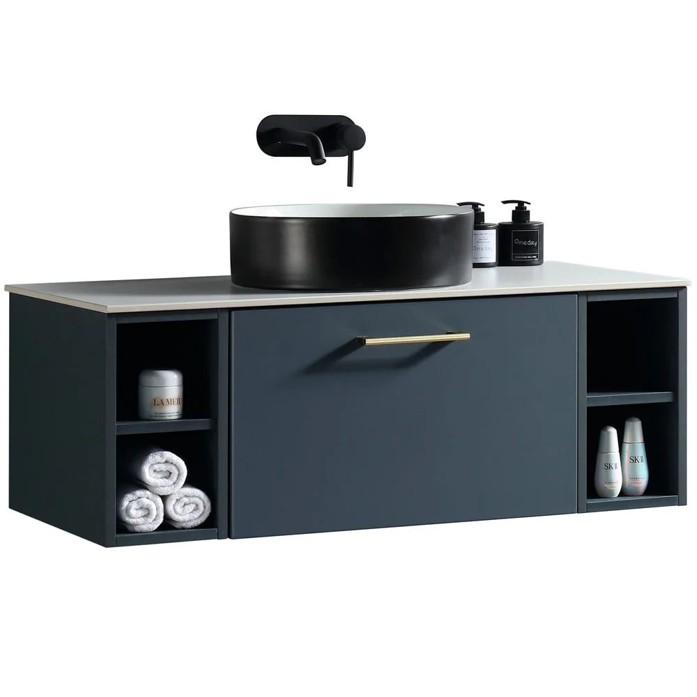 Astini Piatta 1000mm Midnight Shadow Wall Hung 2 Side Storage Vanity Unit With Counter Top - Image 2