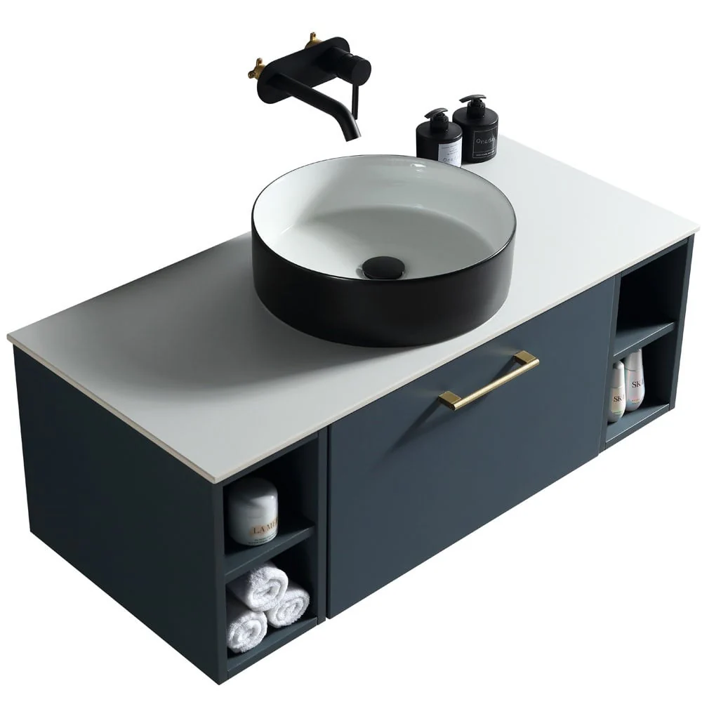 Astini Piatta 1000mm Midnight Shadow Wall Hung 2 Side Storage Vanity Unit With Counter Top - Image 3