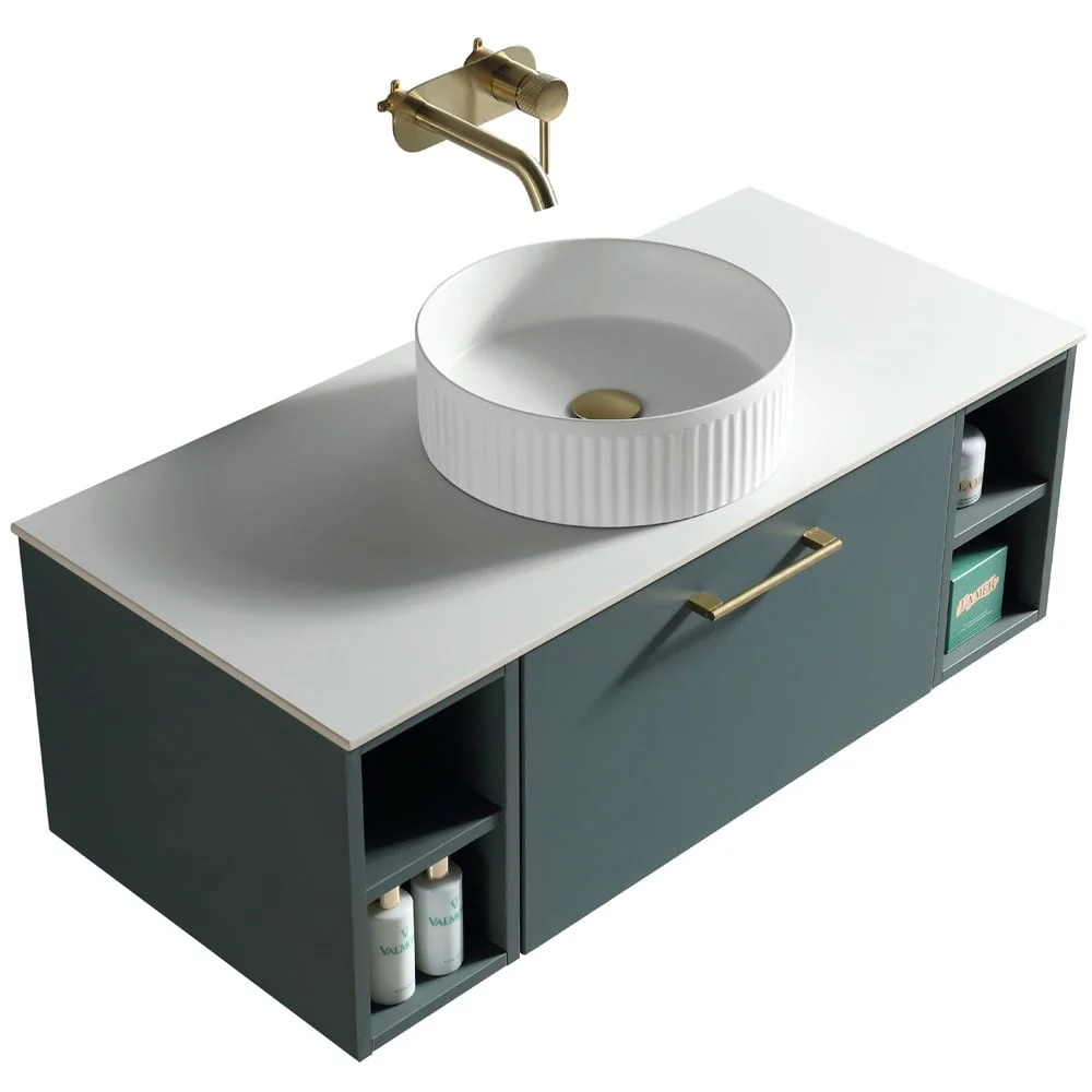 Astini Piatta 1000mm Smoked Sage Wall Hung 2 Side Storage Vanity Unit With Counter Top - Image 3