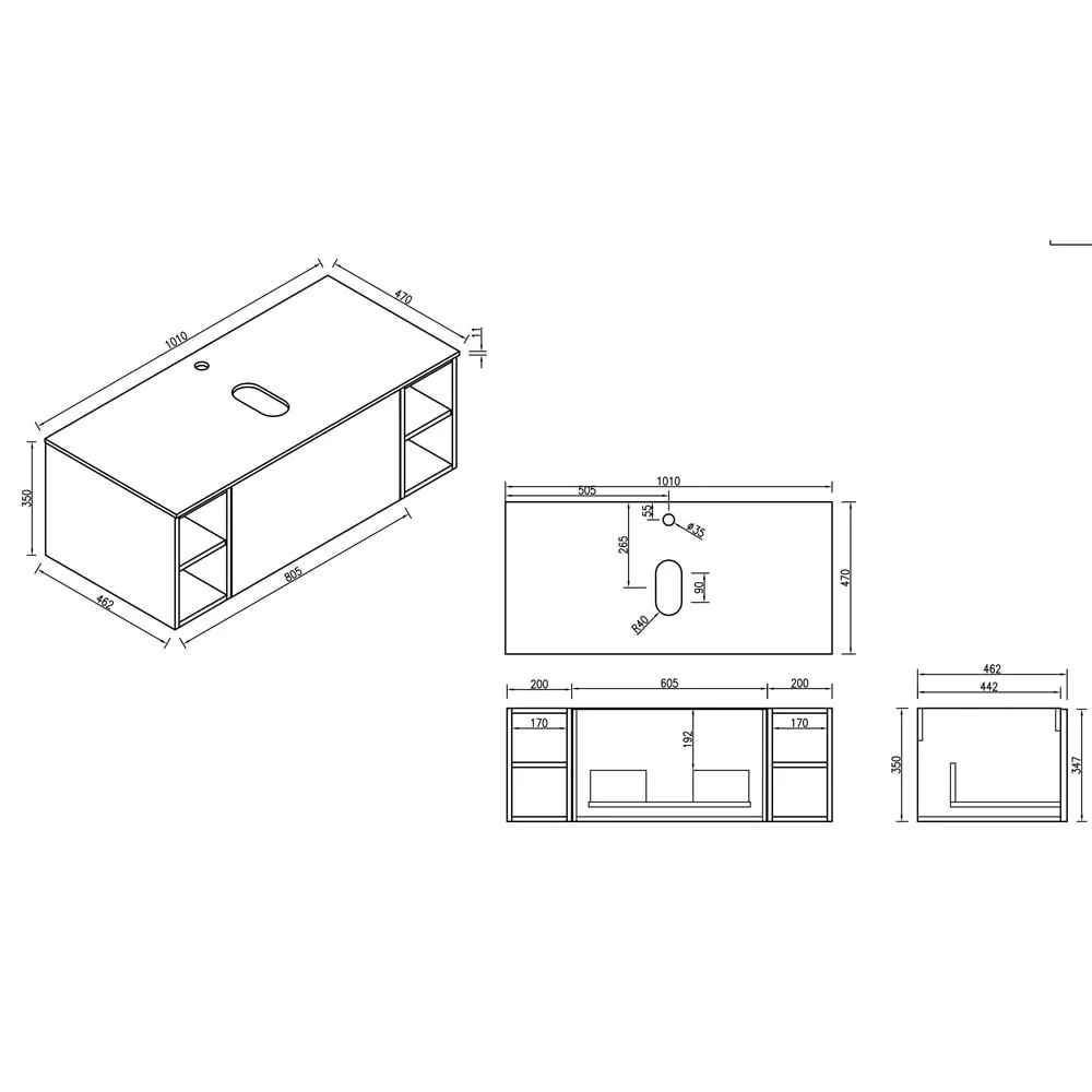 Astini Piatta 1000mm Smoked Sage Wall Hung 2 Side Storage Vanity Unit With Counter Top - Image 5