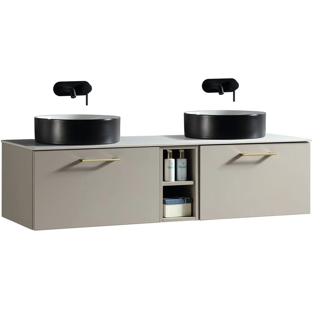 Astini Piatta 1400mm Soft Coffee Wall Hung Double Vanity W/ Storage Box & Counter Top - Image 2