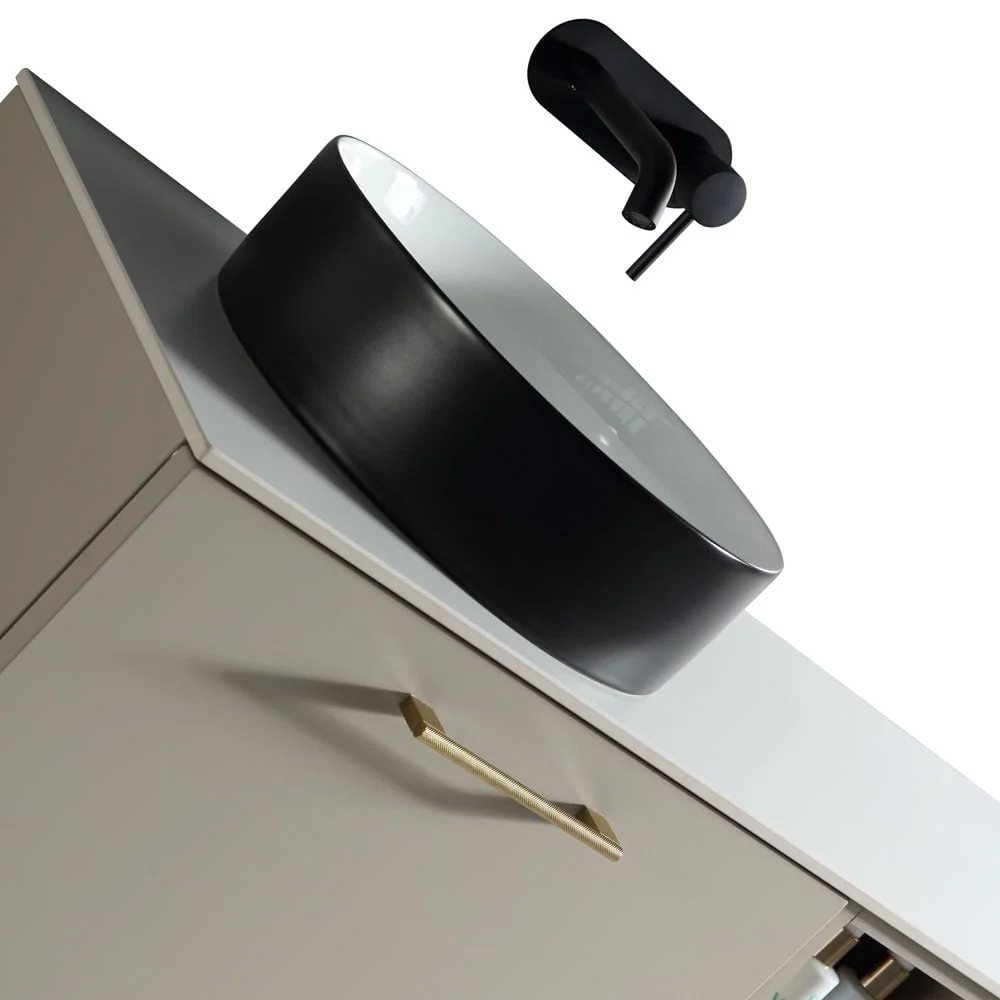 Astini Piatta 1400mm Soft Coffee Wall Hung Double Vanity W/ Storage Box & Counter Top - Image 5
