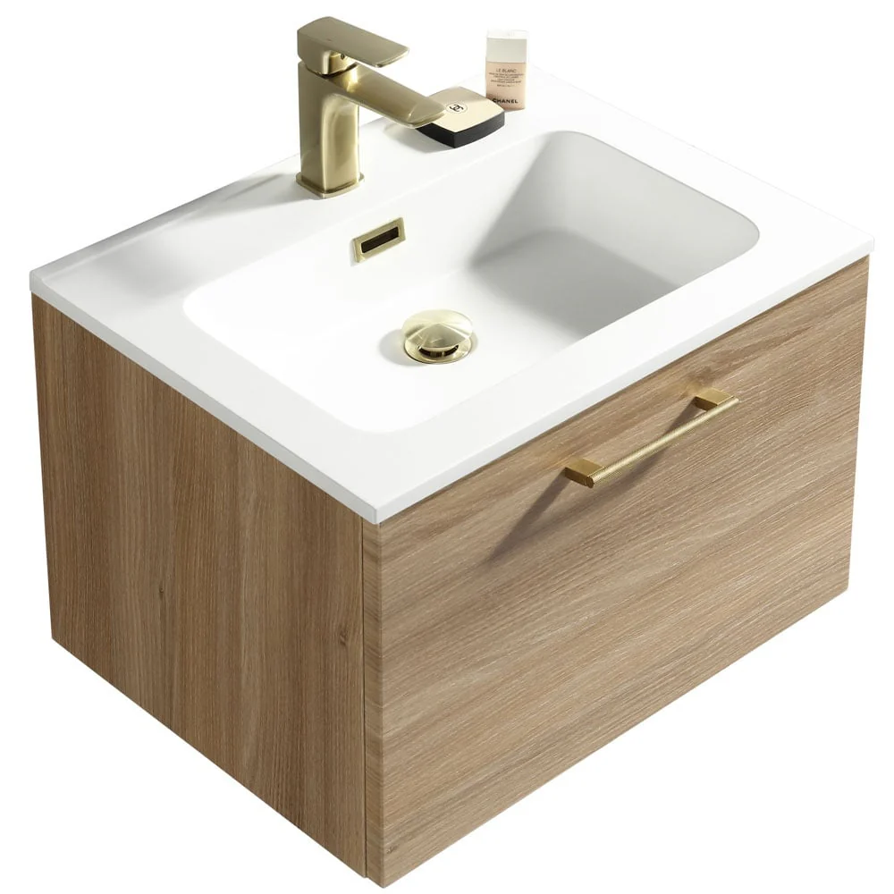 Astini Piatta 600mm Country Oak Wall Hung Vanity Unit & Basin - Image 2
