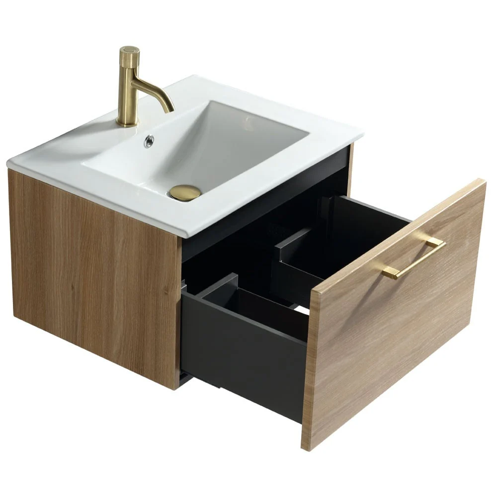 Astini Piatta 600mm Country Oak Wall Hung Vanity Unit & Basin - Image 3