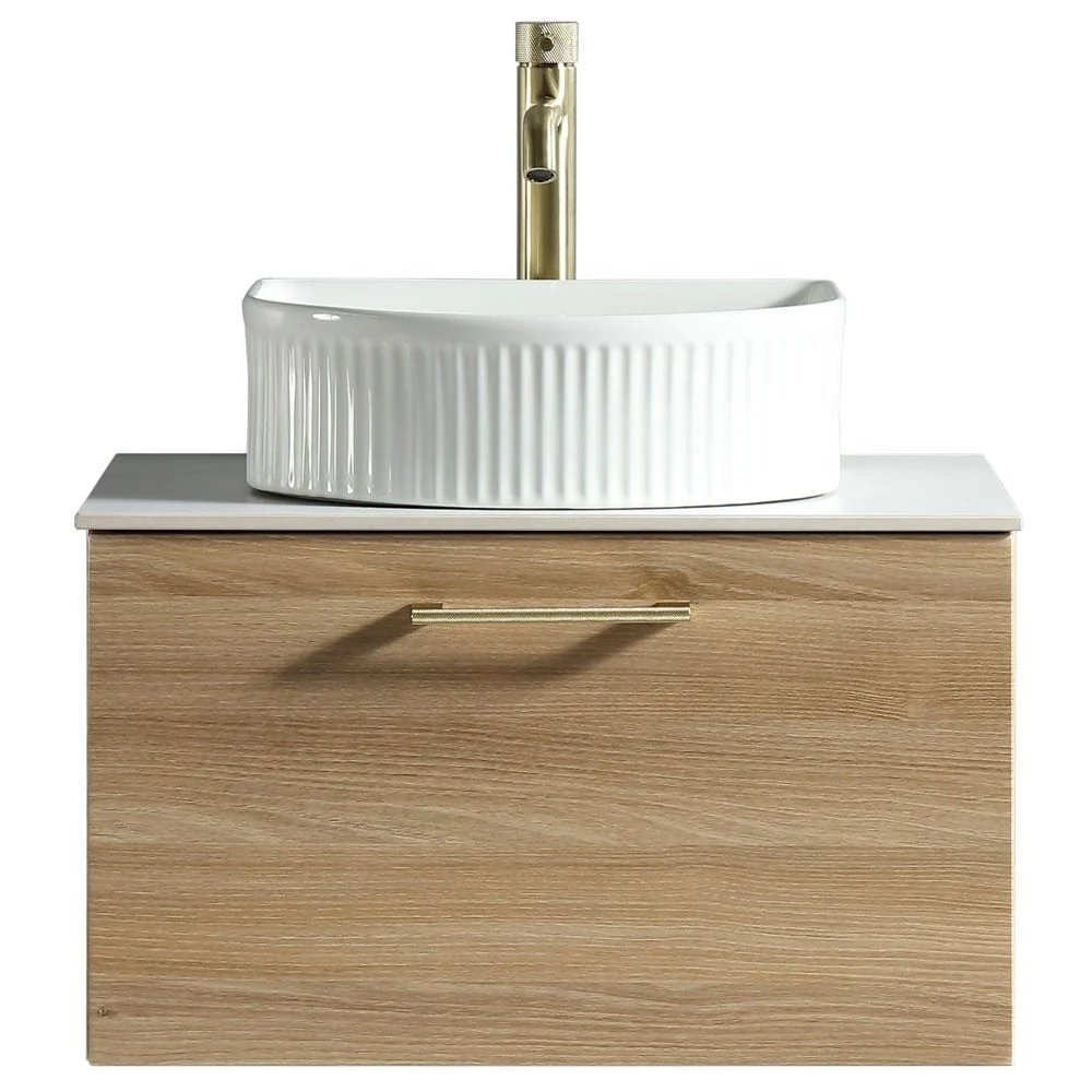 Astini Piatta 600mm Country Oak Wall Hung Vanity Unit With Counter Top