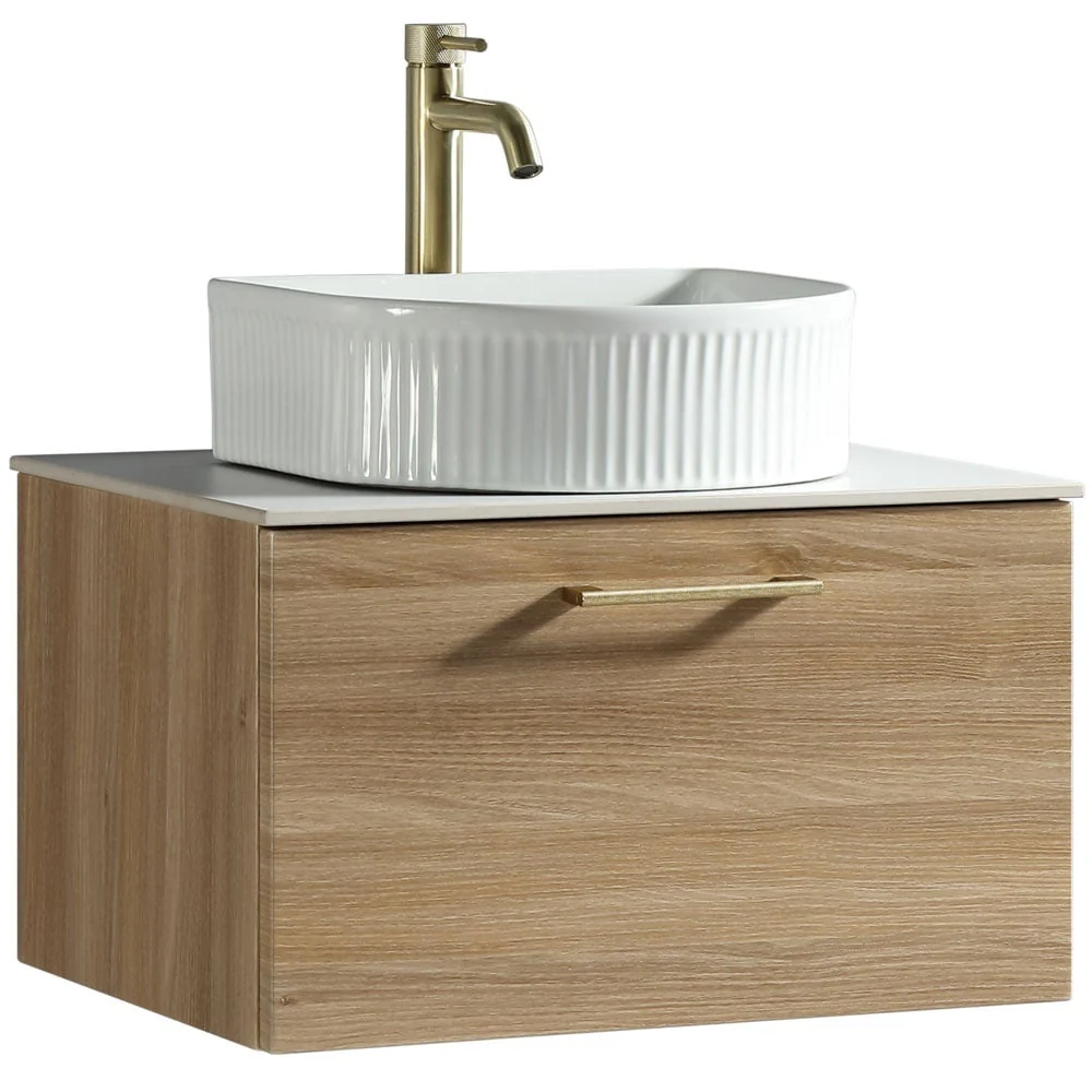 Astini Piatta 600mm Country Oak Wall Hung Vanity Unit With Counter Top - Image 2