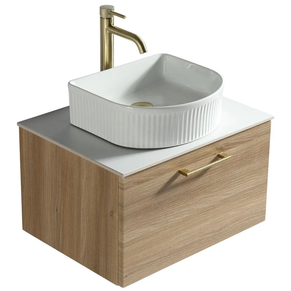 Astini Piatta 600mm Country Oak Wall Hung Vanity Unit With Counter Top - Image 3