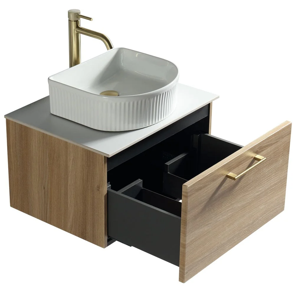 Astini Piatta 600mm Country Oak Wall Hung Vanity Unit With Counter Top - Image 4