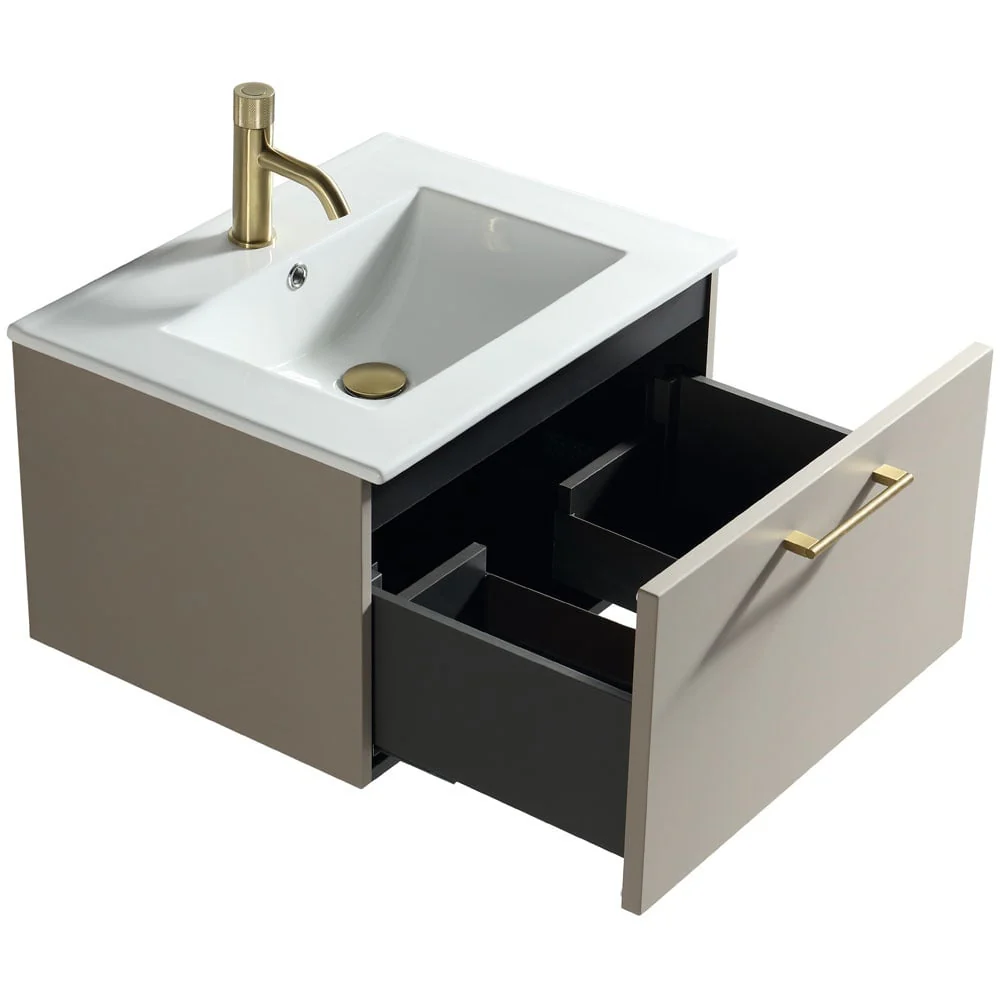 Astini Piatta 600mm Soft Coffee Wall Hung Vanity Unit & Basin - Image 5