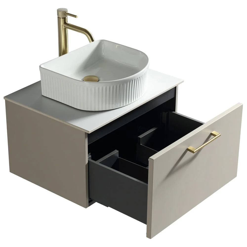 Astini Piatta 600mm Soft Coffee Wall Hung Vanity Unit With Counter Top - Image 5