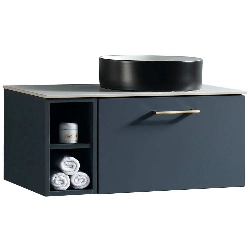 Astini Piatta 800mm Midnight Shadow Wall Hung Right Hand Side Storage Vanity Unit With Counter Top - Image 2