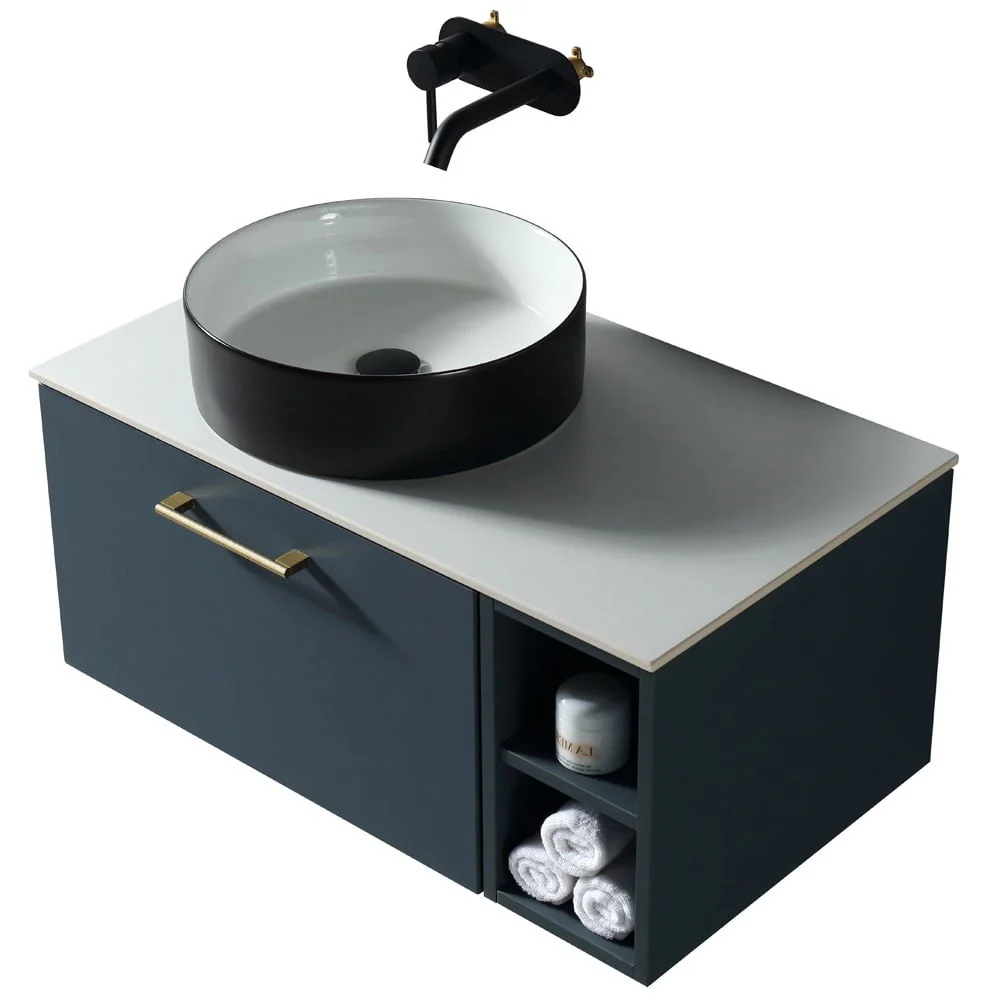 Astini Piatta 800mm Midnight Shadow Wall Hung Vanity W/ LH Side Storage & Counter Top - Image 3