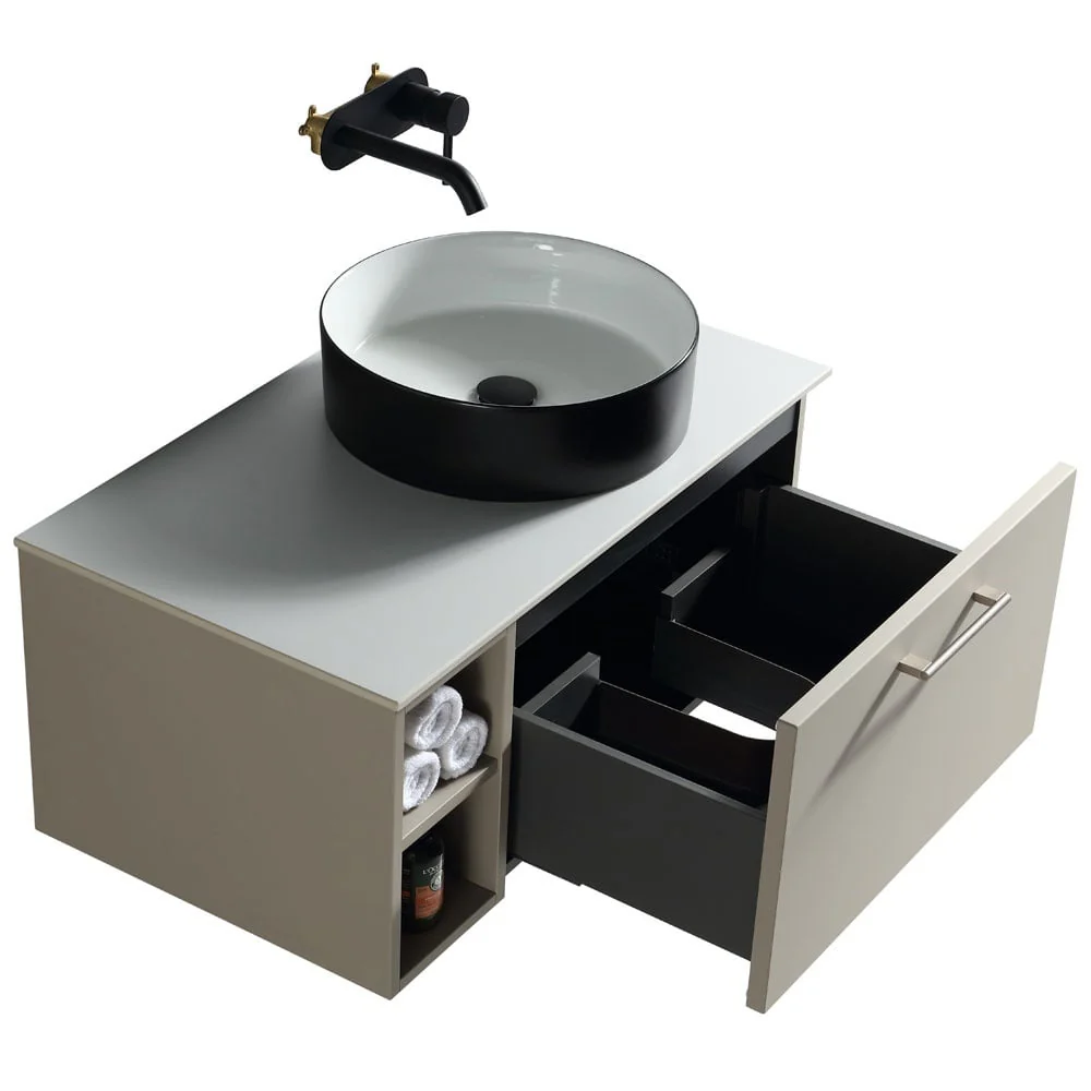 Astini Piatta 800mm Soft Coffee Wall Hung Right Hand Side Storage Vanity Unit With Counter Top - Image 4