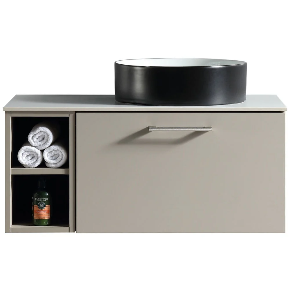 Astini Piatta 800mm Soft Coffee Wall Hung Vanity W/ LH Side Storage & Counter Top - Image 2