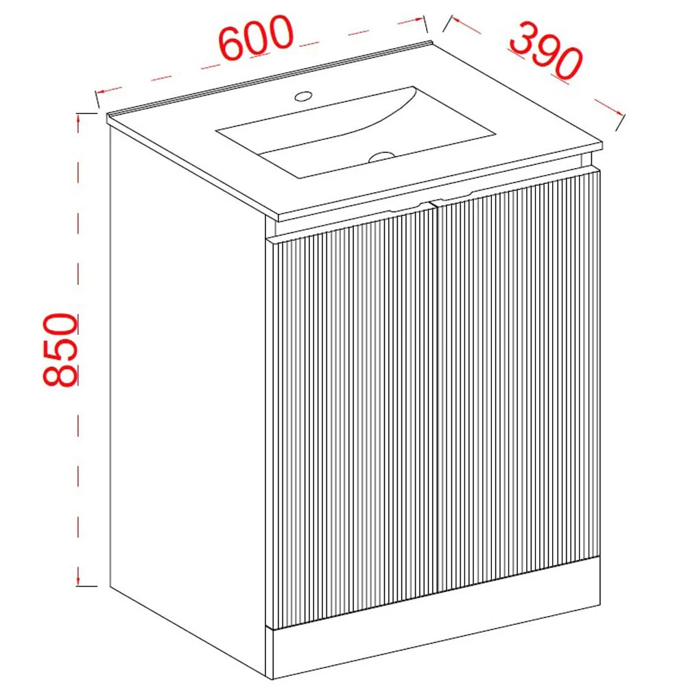 Astini Plumb Essentials 600mm Fluted White Double Door Floor Standing Vanity Unit - Image 2