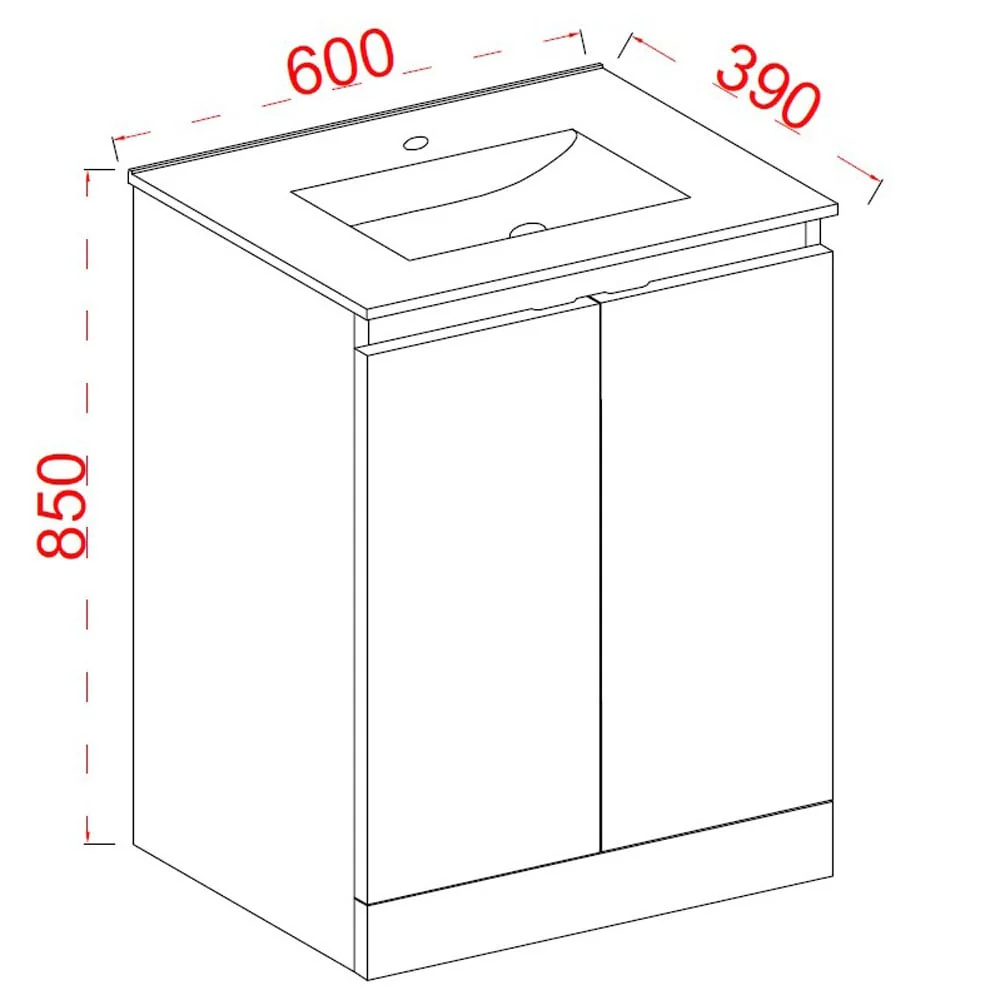 Astini Plumb Essentials 600mm Gloss White Double Door Floor Standing Vanity Unit - Image 2