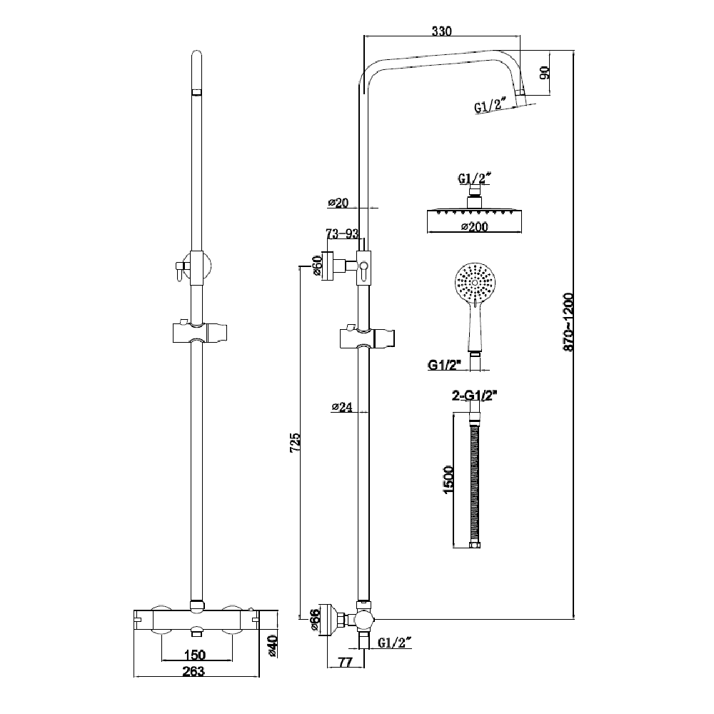 Astini Plumb Essentials Brushed Brass Round Thermostatic Overhead Shower Kit - Image 2