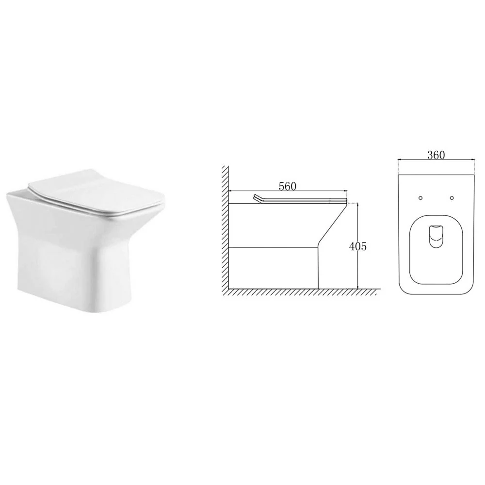 Astini Plumb Essentials White Back to Wall Rimless Toilet Pan & Seat - Image 2