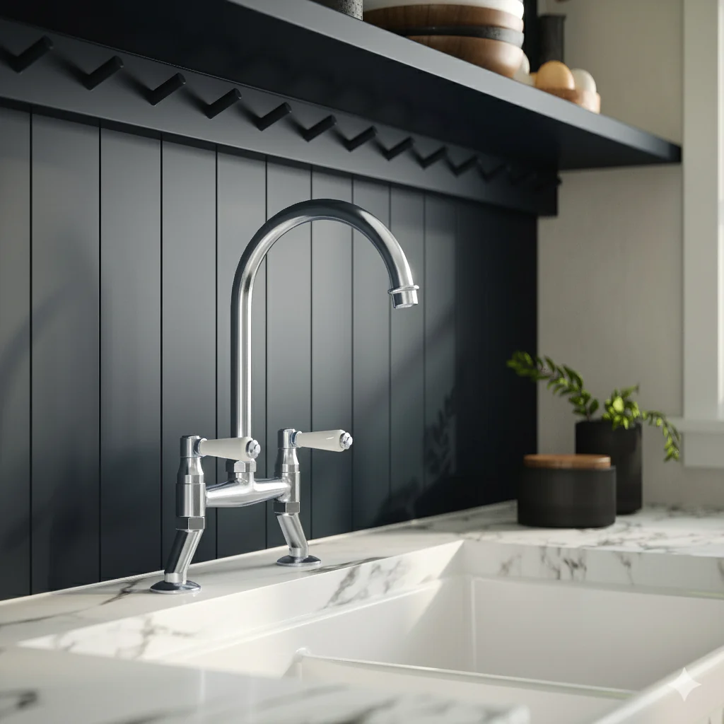 Astini Provencale Traditional Twin Lever Bridge Kitchen Mixer Tap with Ceramic Handles - Image 2