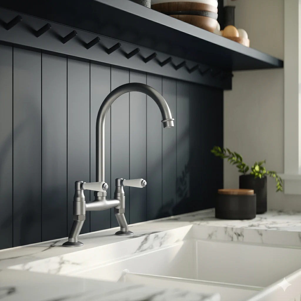 Astini Provencale Traditional Twin Lever Bridge Kitchen Mixer Tap with Ceramic Handles - Image 3