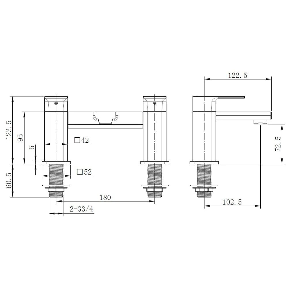 Astini Quadrado Chrome Square Deck Mounted Bath Filler Tap - Image 2