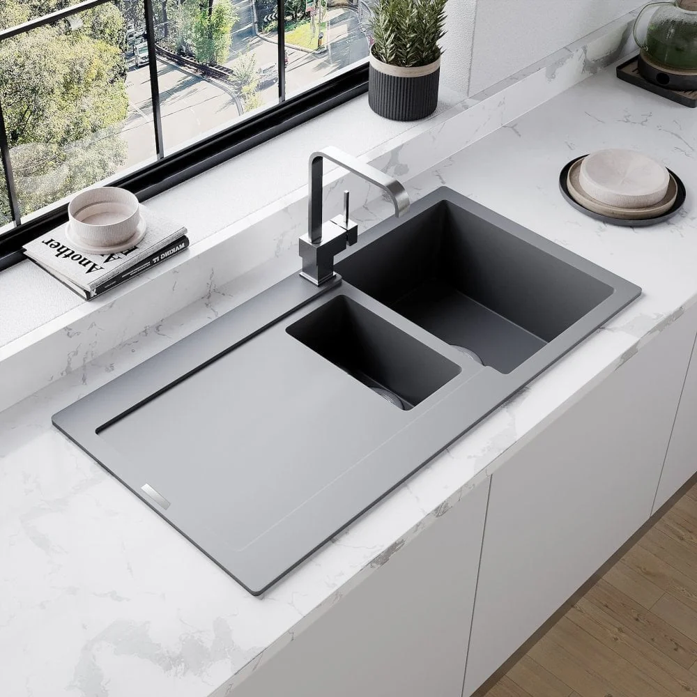 Astini Quadro 1.5 Bowl Granite Kitchen Sink & Cosmo 5E Tap Set - Image 4
