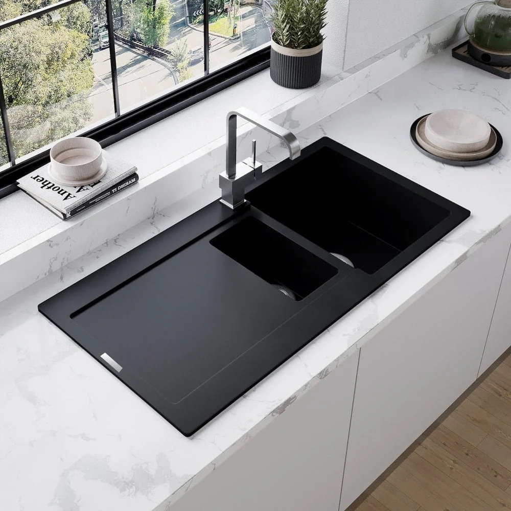 Astini Quadro 1.5 Bowl Granite Kitchen Sink & Cosmo 5E Tap Set - Image 6