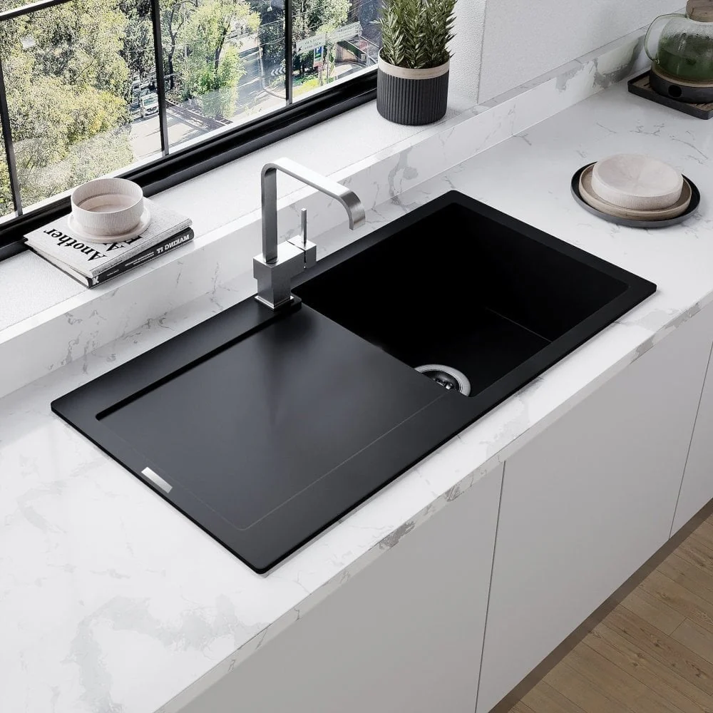 Astini Quadro XL 1.0 Bowl Granite Kitchen Sink & Cosmo 5E Tap Set - Image 5