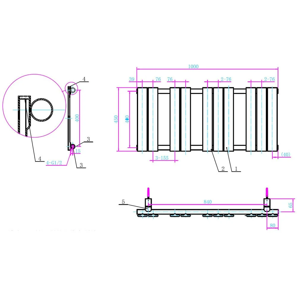 Astini Queenstown 1000x450mm Grey 300W Designer Heated Towel Rail TIS2090 - Image 2