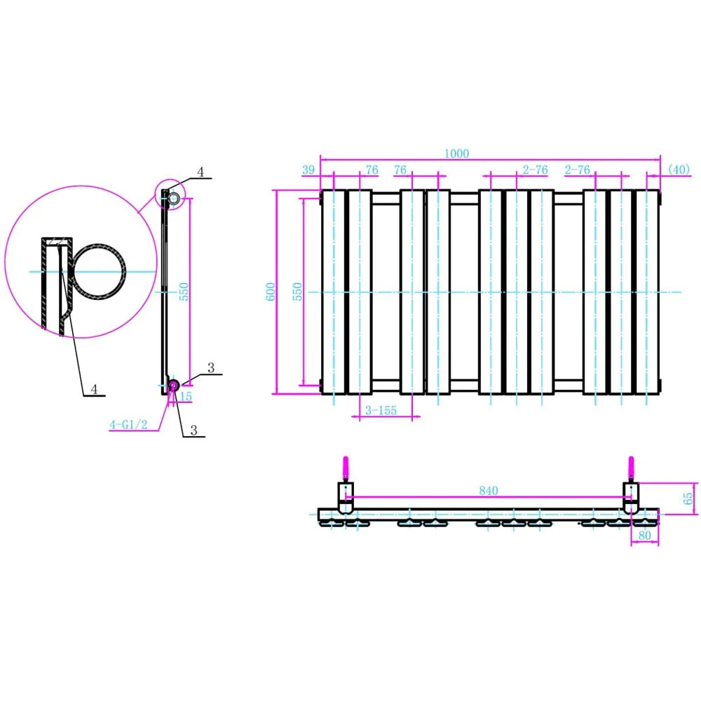 Astini Queenstown 1000x600mm Grey 400W Designer Heated Towel Rail TIS2094 - Image 2