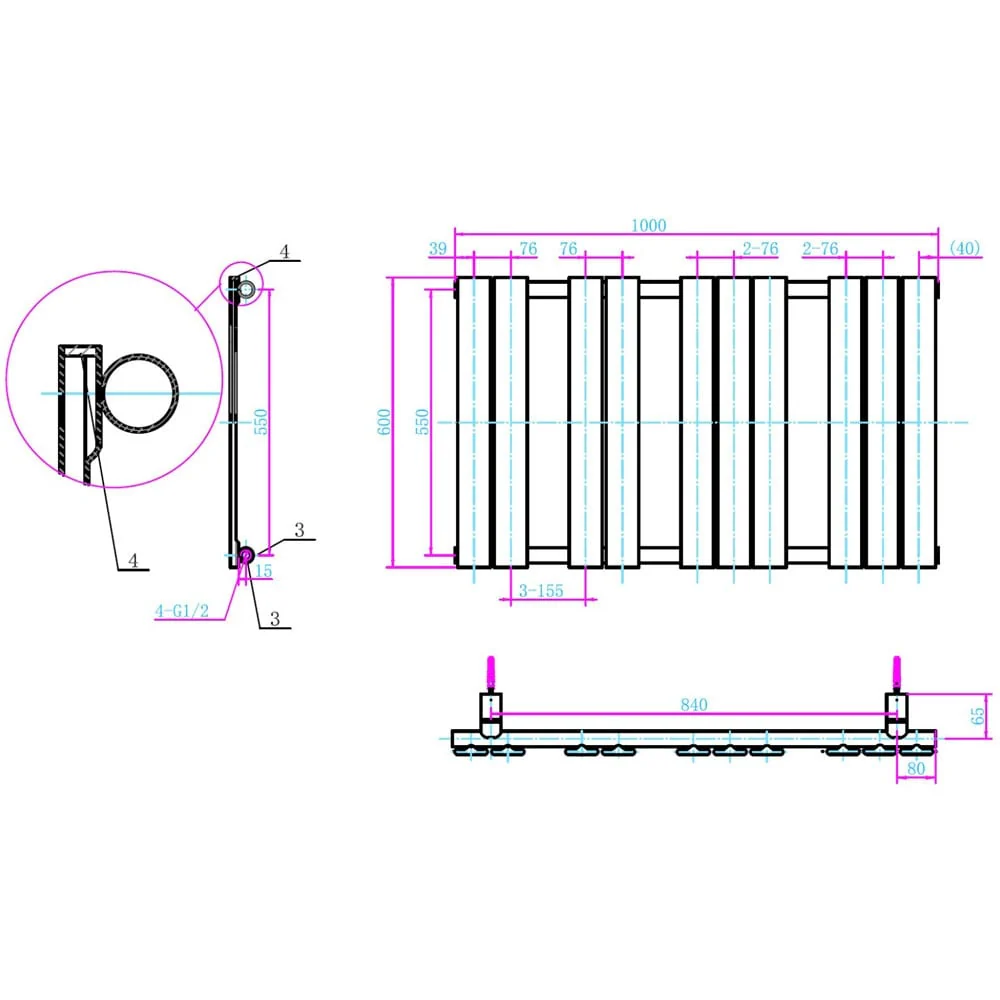 Astini Queenstown 1000x600mm White 400W Designer Heated Towel Rail TIS2085 - Image 2