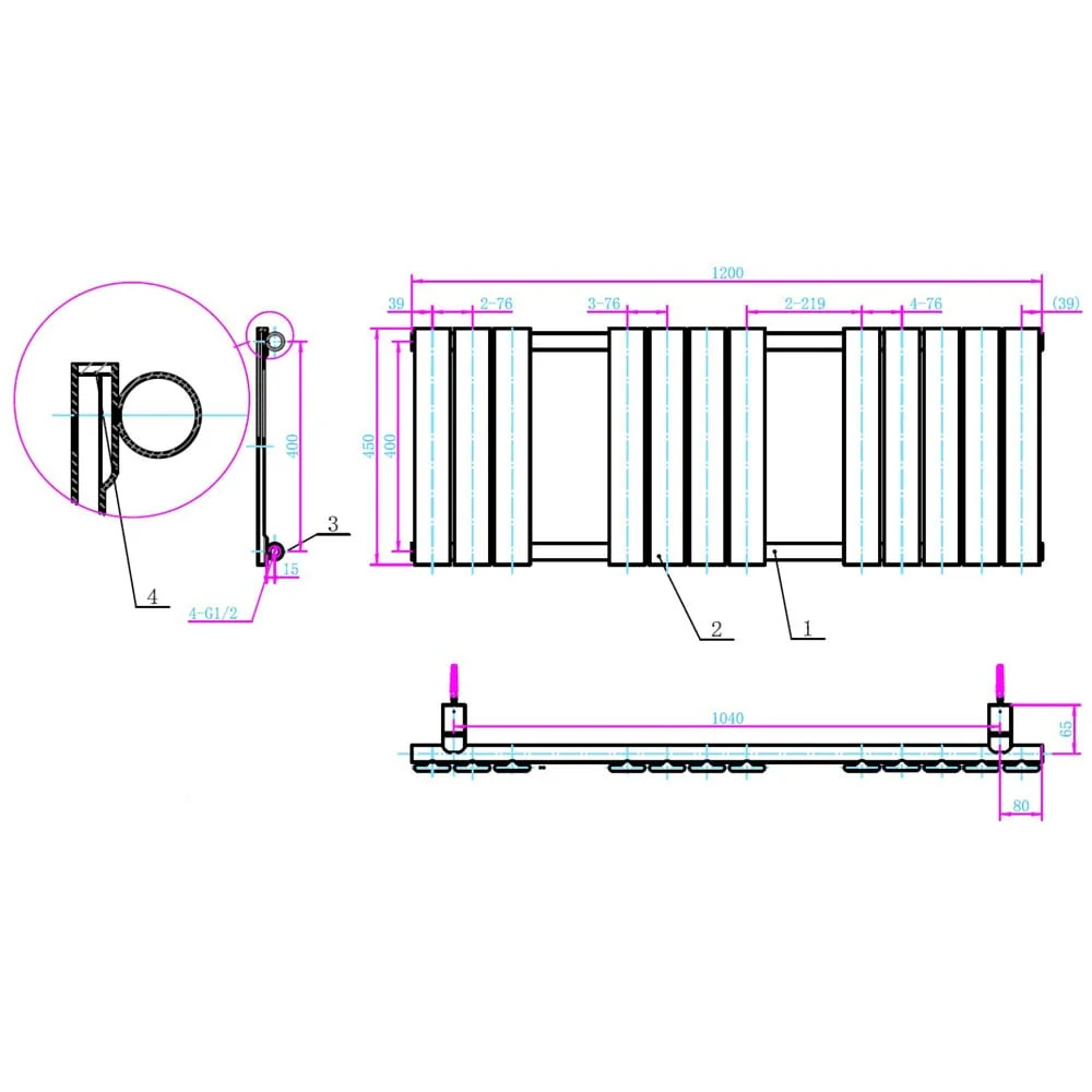 Astini Queenstown 1200x450mm Chrome 400W Designer Heated Towel Rail TIS2073 - Image 3
