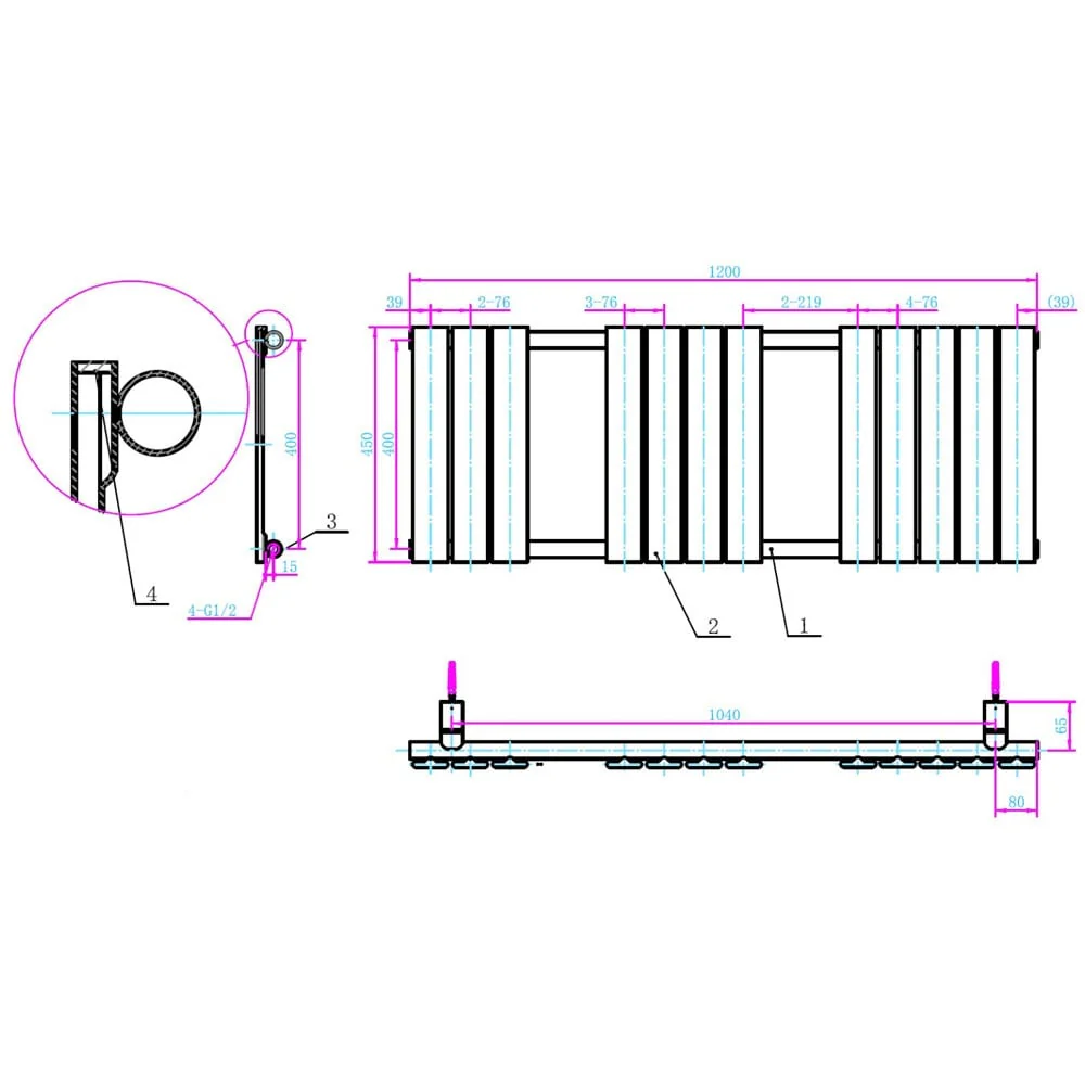Astini Queenstown 1200x450mm Sapphire 600W Designer Radiator Heated Towel Rail TIS2135 - Image 3