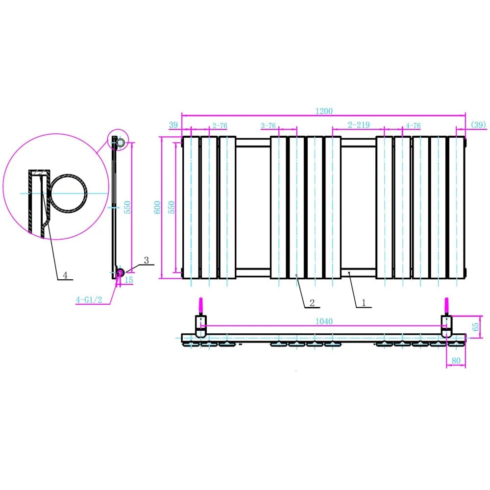 Astini Queenstown 1200x600mm Chrome 500W Designer Heated Towel Rail TIS2077 - Image 2
