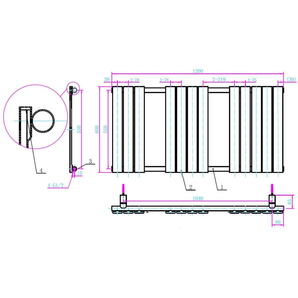 Astini Queenstown 1200x600mm Grey 700W Designer Radiator Heated Towel Rail TIS2095 - Image 2