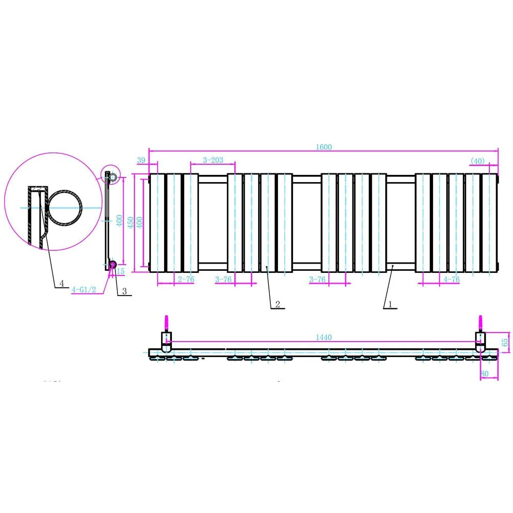 Astini Queenstown 1600x450mm Grey 750W Designer Heated Towel Rail TIS2092 - Image 2