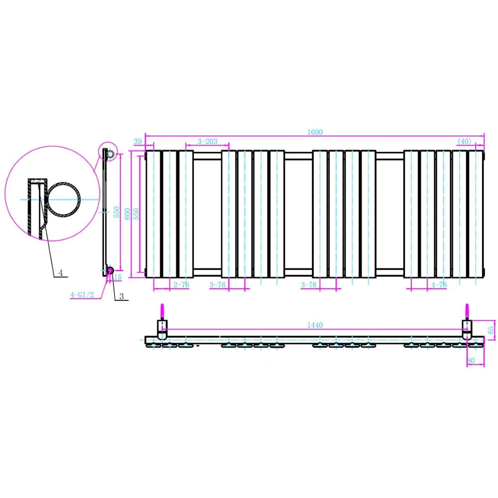 Astini Queenstown 1600x600mm Chrome 650W Designer Heated Towel Rail TIS2078 - Image 2