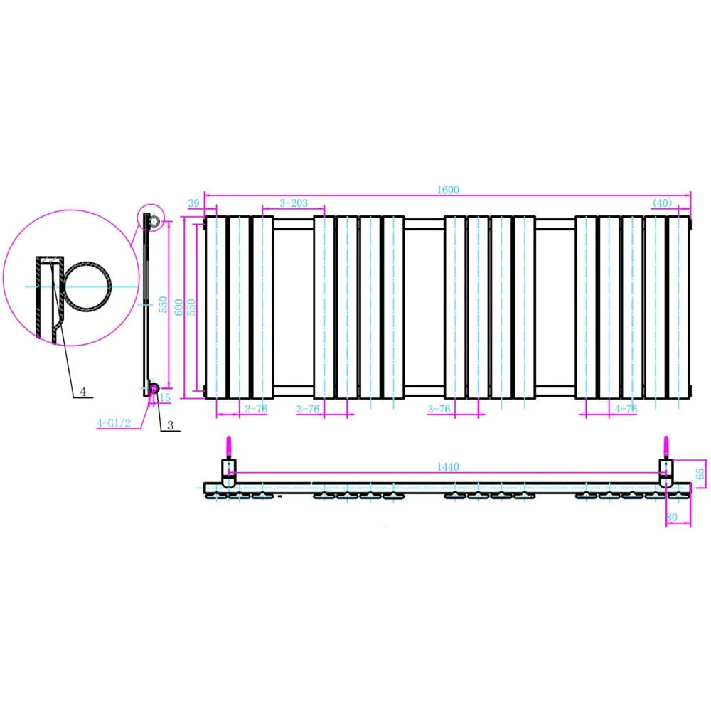 Astini Queenstown 1600x600mm Grey 950W Designer Heated Towel Rail TIS2096 - Image 2