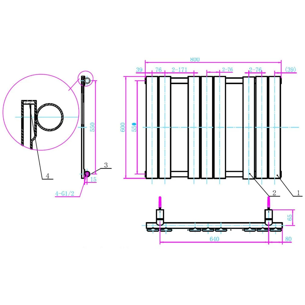 Astini Queenstown 800x600mm Grey 450W Designer Heated Towel Rail TIS2093 - Image 2