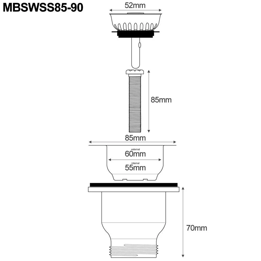 Astini RAK Rangemaster Caple 65mm Sink Strainer Waste MBSWSS85-90 - Image 5