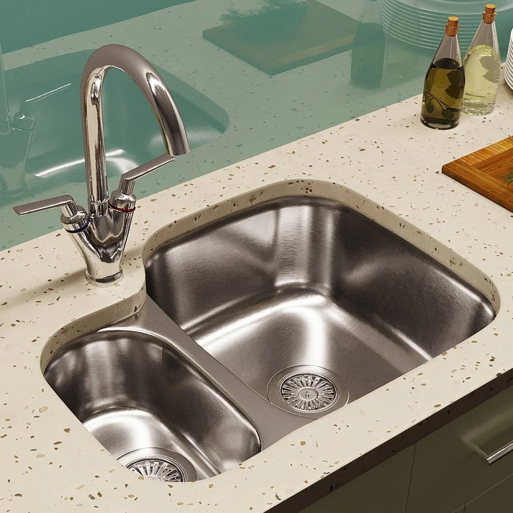 Astini Renzo 1.5 Bowl Brushed Stainless Steel Undermount Kitchen, Sink Waste & Colander LHSB - Image 3