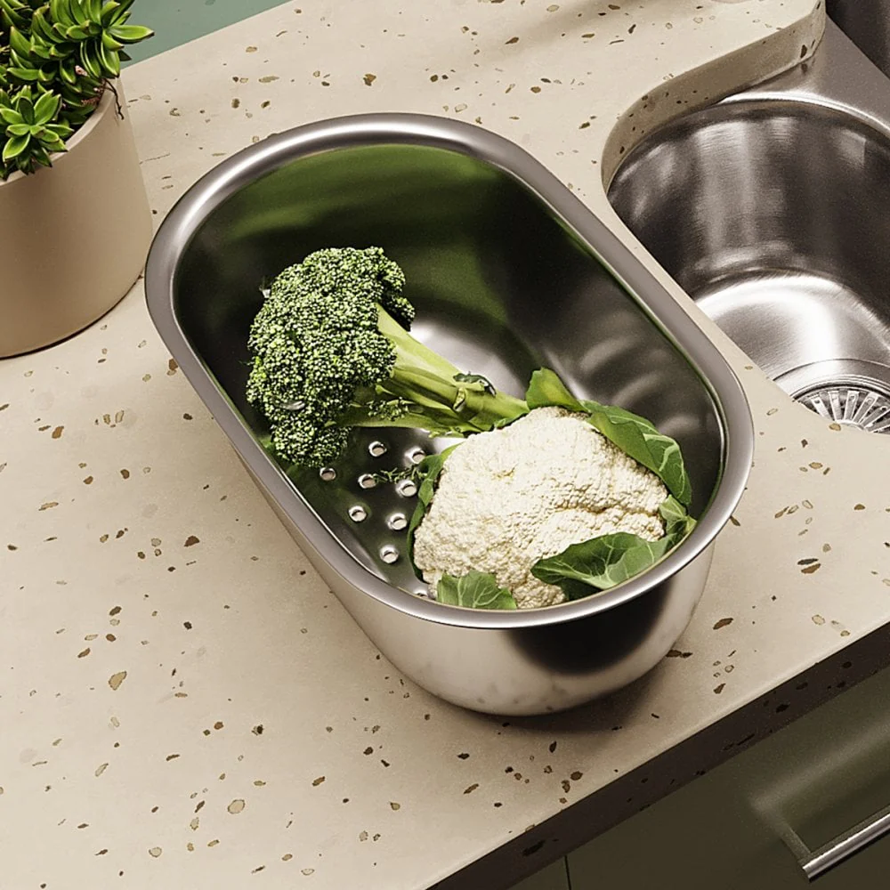 Astini Renzo 1.5 Bowl Brushed Stainless Steel Undermount Kitchen, Sink Waste & Colander LHSB - Image 5