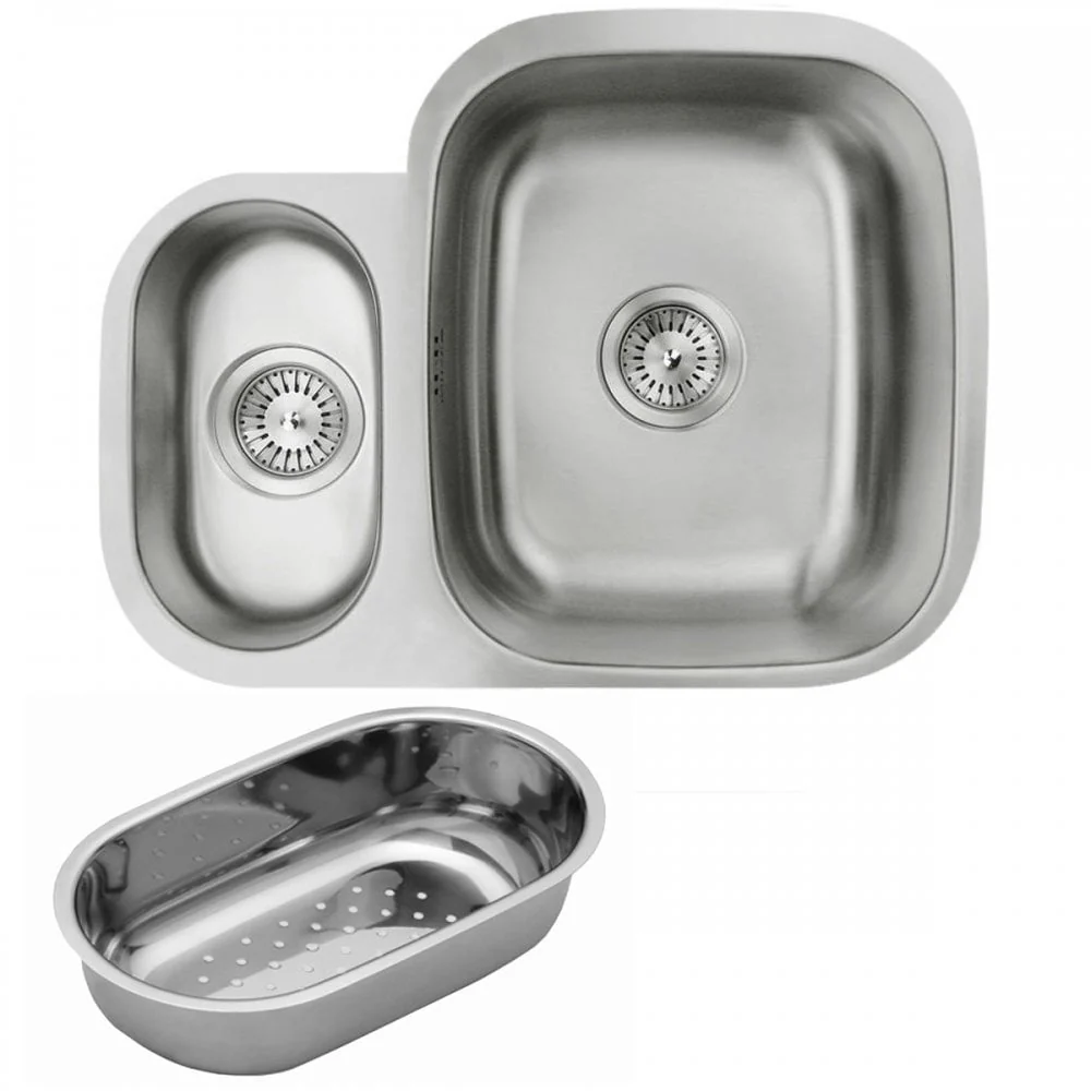 Astini Renzo 1.5 Bowl Brushed Stainless Steel Undermount Kitchen, Sink Waste & Colander LHSB - Image 6