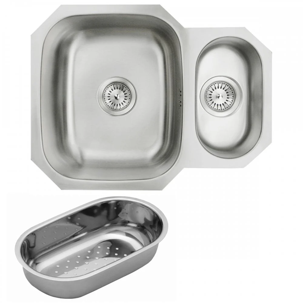 Astini Renzo 1.5 Bowl Brushed Stainless Steel Undermount Reversible Kitchen Sink, Waste & Colander - Image 9